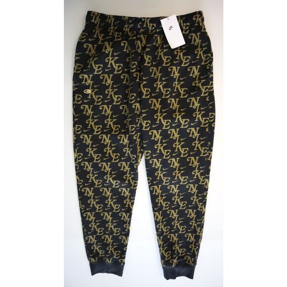 Nike FZ2231-011 Men's Sz L Black/Gold NSW BB LA Monogram Club Joggers